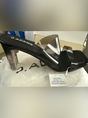 J. Adams Black Slide Heel with Clear Straps and Translucent Heel